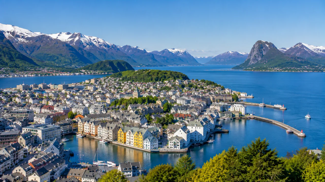 Ålesund waterkant in westelijke Noorwegen