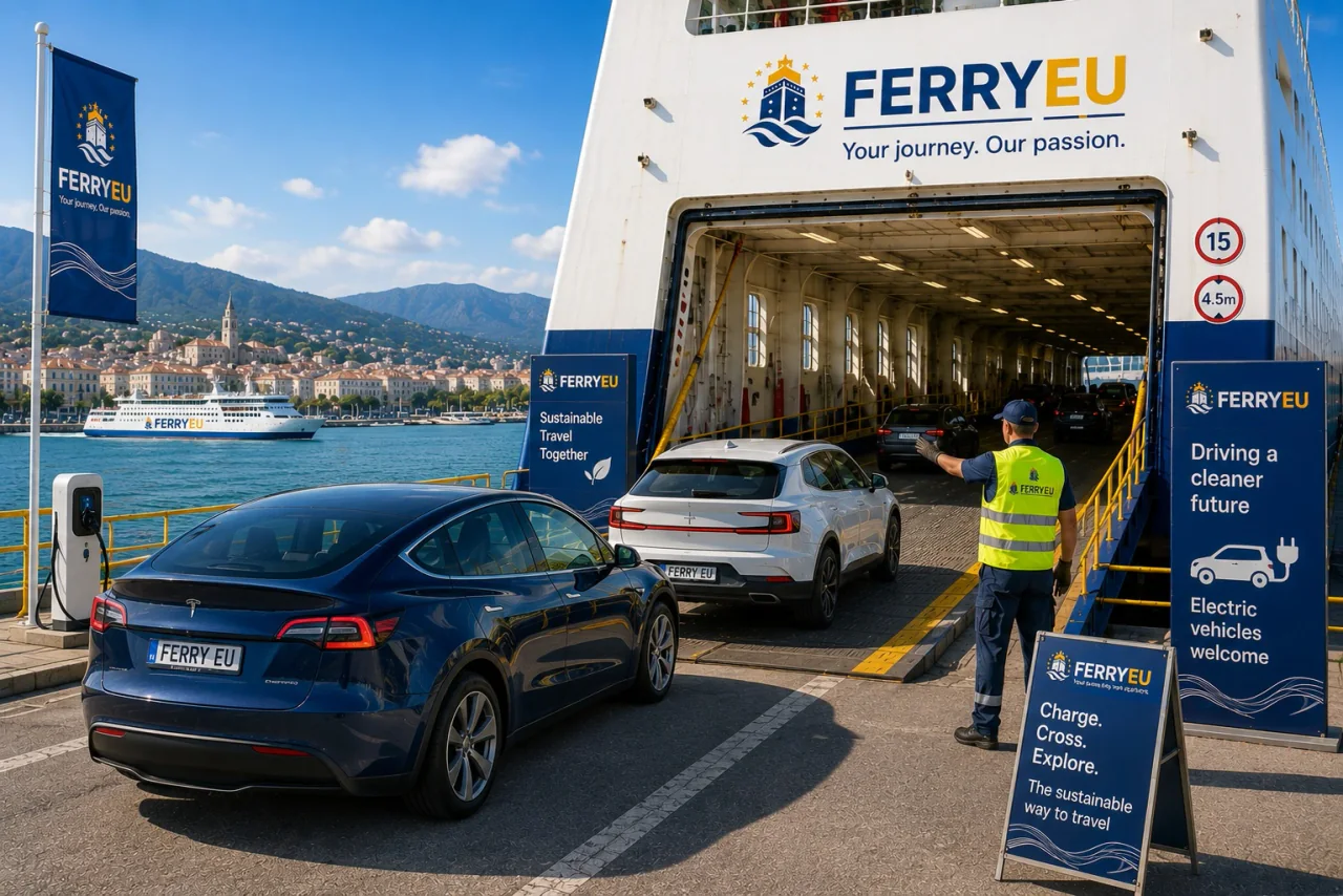 Auto's die worden ingescheept op een passagiersveerboot
