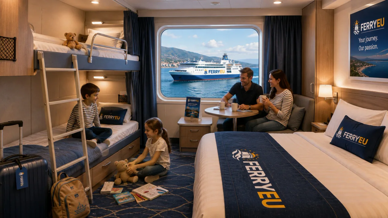 Gezins hut op een passagiersveerboot