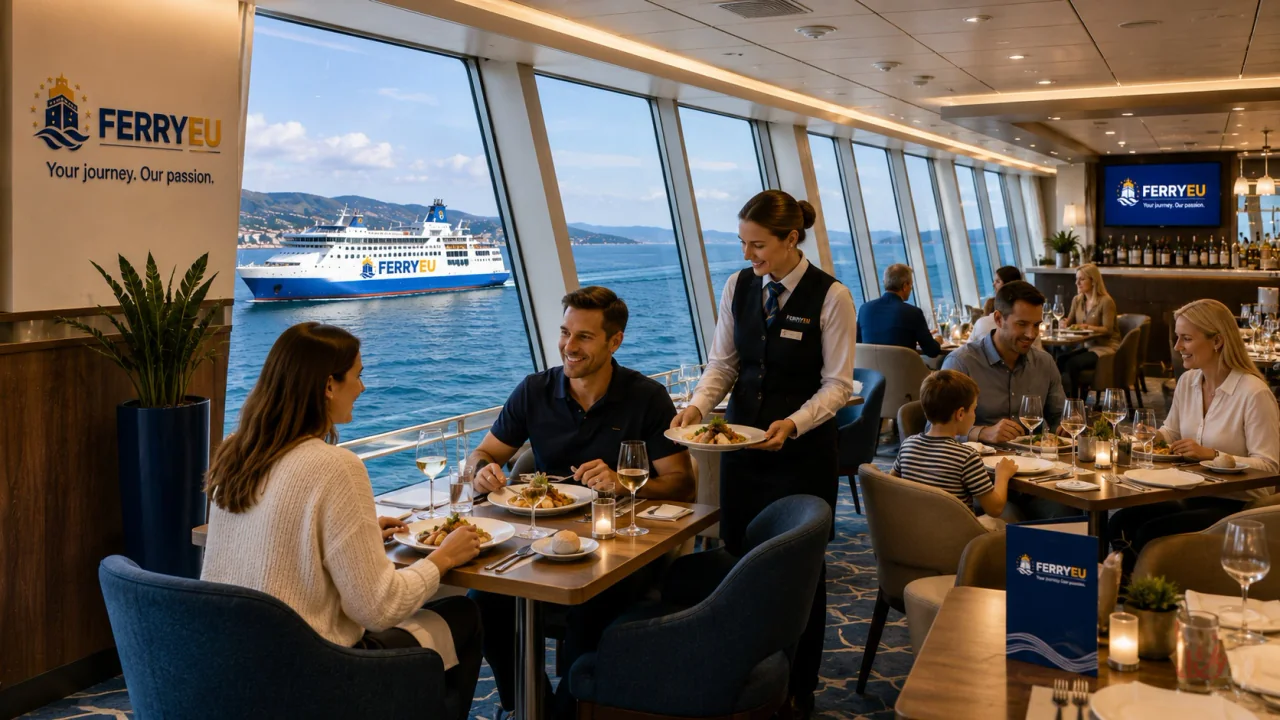 Veerboot restaurant met uitzicht op de zee