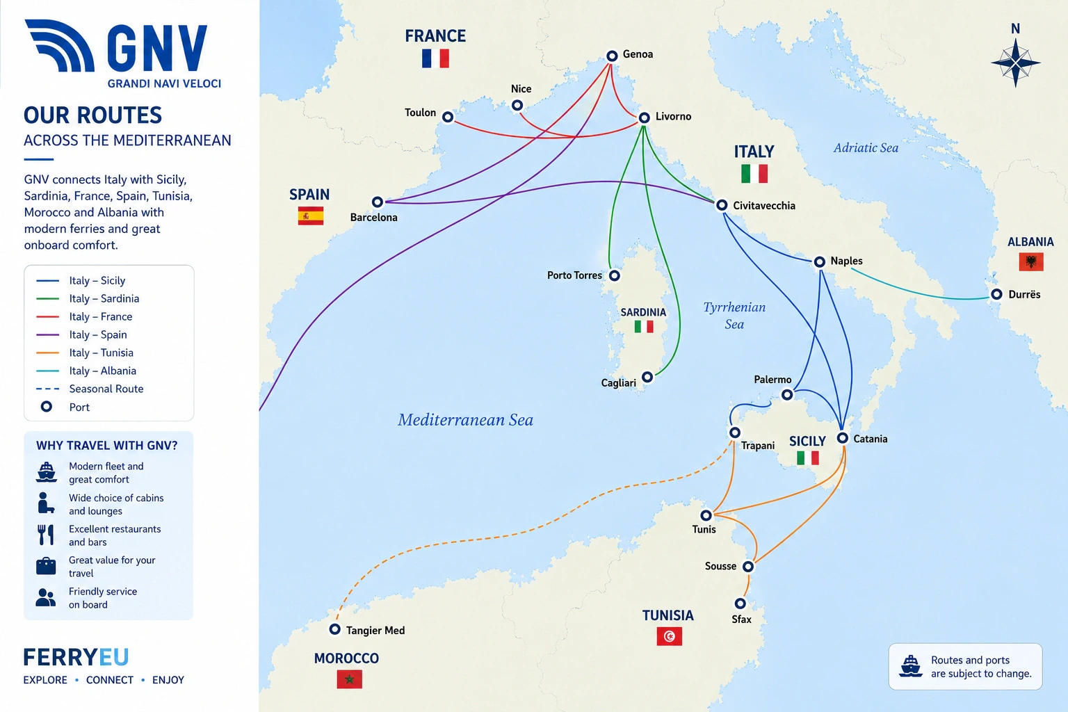 Routekaart van Grandi Navi Veloci (GNV)